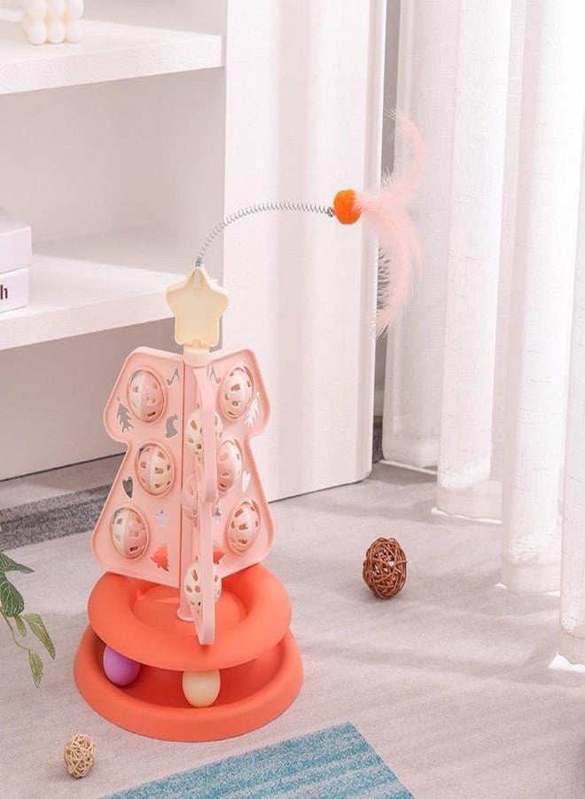 PET FUN Christmas Tree Design Interactive Cat Toy - Festive Cat Tower with Feather Teaser, Rotating Track Balls & Stable Non-Slip Base - Holiday Enrichment Toy for All Kittens & Adult Cats - Image 4